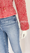 CHANEL 88S Vintage Red Ivory Mademoiselle Buttons Jacket Skirt Suit 36 38 シャネル ヴィンテージ レッド アイボリー マドモアゼル ボタン ツイード ジャケット スカート スーツ 即発