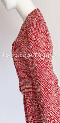 CHANEL 88S Vintage Red Ivory Mademoiselle Buttons Jacket Skirt Suit 36 38 シャネル ヴィンテージ レッド アイボリー マドモアゼル ボタン ツイード ジャケット スカート スーツ 即発