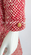 CHANEL 88S Vintage Red Ivory Mademoiselle Buttons Jacket Skirt Suit 36 38 シャネル ヴィンテージ レッド アイボリー マドモアゼル ボタン ツイード ジャケット スカート スーツ 即発