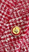 CHANEL 88S Vintage Red Ivory Mademoiselle Buttons Jacket Skirt Suit 36 38 シャネル ヴィンテージ レッド アイボリー マドモアゼル ボタン ツイード ジャケット スカート スーツ 即発