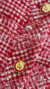 CHANEL 88S Vintage Red Ivory Mademoiselle Buttons Jacket Skirt Suit 36 38 シャネル ヴィンテージ レッド アイボリー マドモアゼル ボタン ツイード ジャケット スカート スーツ 即発
