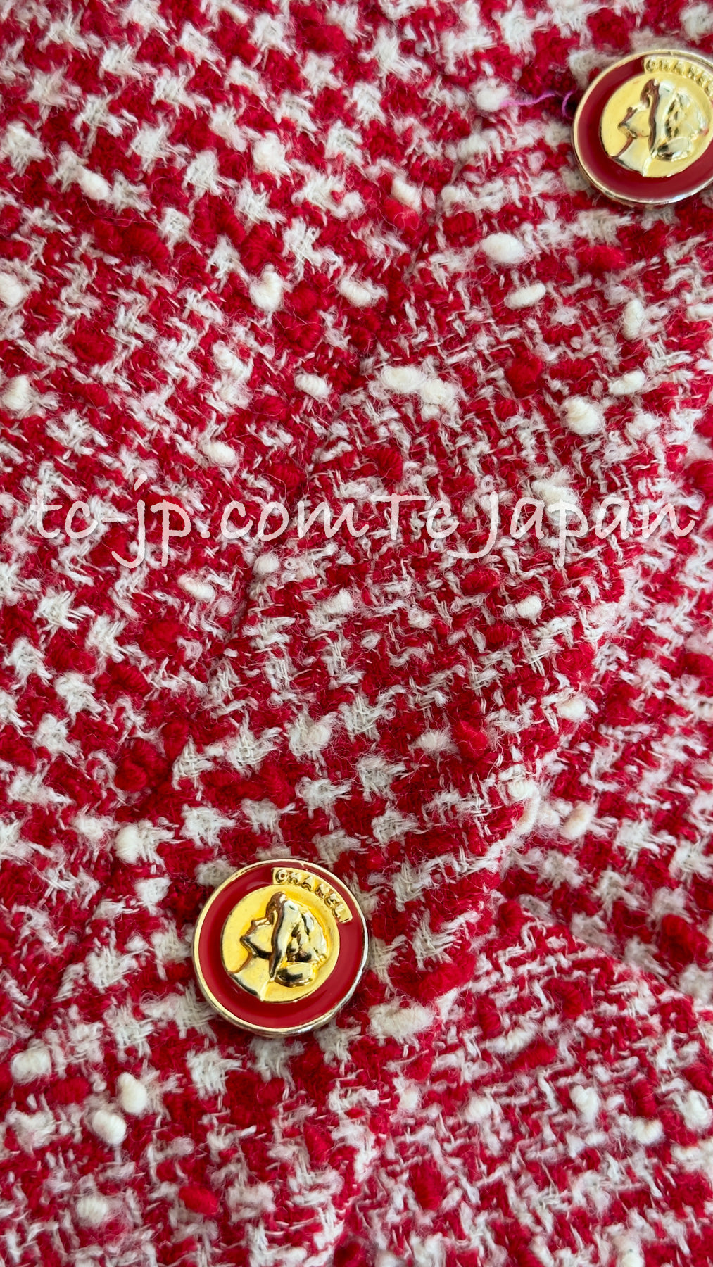 CHANEL 88S Vintage Red Ivory Mademoiselle Buttons Jacket Skirt Suit 36 38 シャネル ヴィンテージ レッド アイボリー マドモアゼル ボタン ツイード ジャケット スカート スーツ 即発