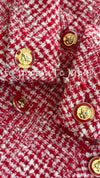 CHANEL 88S Vintage Red Ivory Mademoiselle Buttons Jacket Skirt Suit 36 38 シャネル ヴィンテージ レッド アイボリー マドモアゼル ボタン ツイード ジャケット スカート スーツ 即発