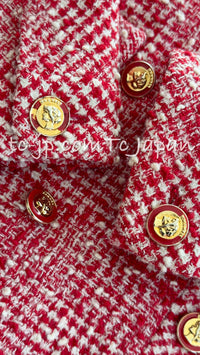 CHANEL 88S Vintage Red Ivory Mademoiselle Buttons Jacket Skirt Suit 36 38 シャネル ヴィンテージ レッド アイボリー マドモアゼル ボタン ツイード ジャケット スカート スーツ 即発