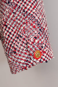 CHANEL 88S Vintage Red Ivory Mademoiselle Buttons Jacket Skirt Suit 36 38 シャネル ヴィンテージ レッド アイボリー マドモアゼル ボタン ツイード ジャケット スカート スーツ 即発