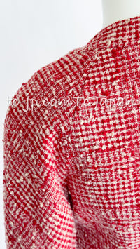 CHANEL 88S Vintage Red Ivory Mademoiselle Buttons Jacket Skirt Suit 36 38 シャネル ヴィンテージ レッド アイボリー マドモアゼル ボタン ツイード ジャケット スカート スーツ 即発