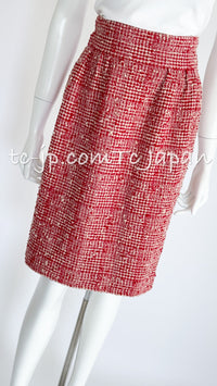 CHANEL 88S Vintage Red Ivory Mademoiselle Buttons Jacket Skirt Suit 36 38 シャネル ヴィンテージ レッド アイボリー マドモアゼル ボタン ツイード ジャケット スカート スーツ 即発