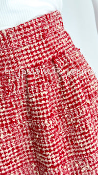 CHANEL 88S Vintage Red Ivory Mademoiselle Buttons Jacket Skirt Suit 36 38 シャネル ヴィンテージ レッド アイボリー マドモアゼル ボタン ツイード ジャケット スカート スーツ 即発