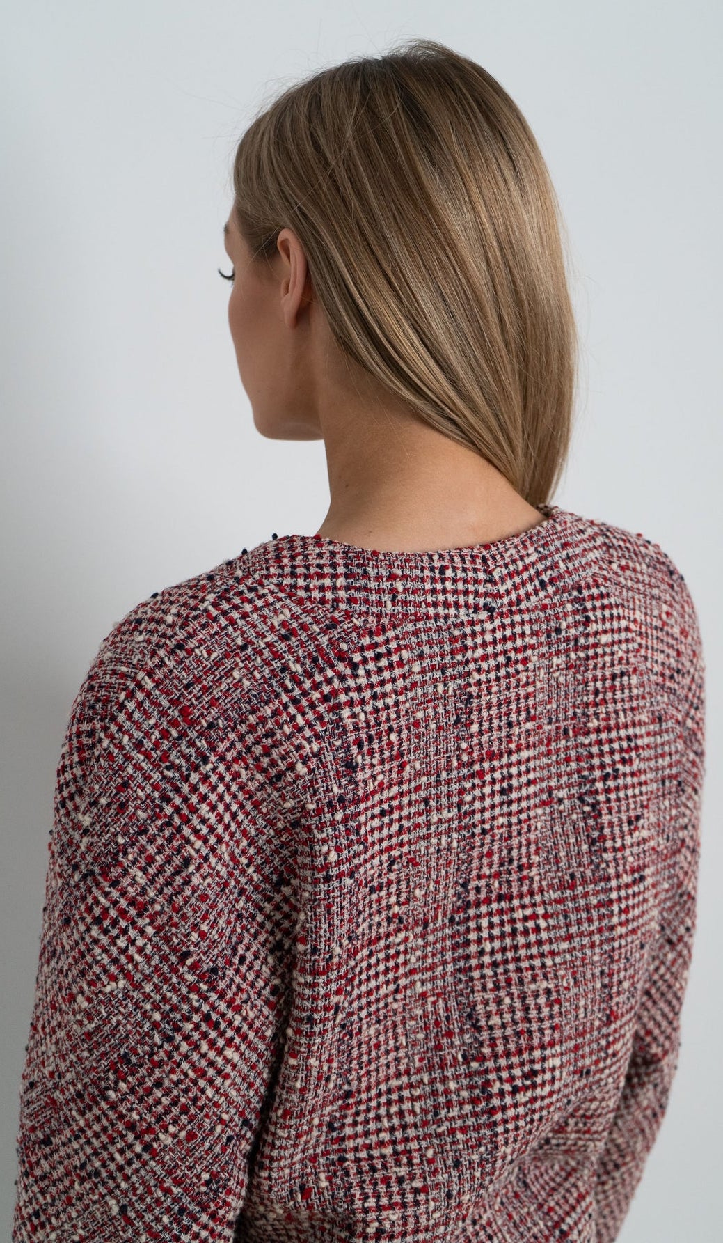 CHANEL 88S Vintage Red Ivory Mademoiselle Buttons Jacket Skirt Suit 36 38 シャネル ヴィンテージ レッド アイボリー マドモアゼル ボタン ツイード ジャケット スカート スーツ 即発