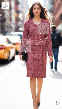 CHANEL 88S Vintage Red Ivory Mademoiselle Buttons Jacket Skirt Suit 36 38 シャネル ヴィンテージ レッド アイボリー マドモアゼル ボタン ツイード ジャケット スカート スーツ 即発