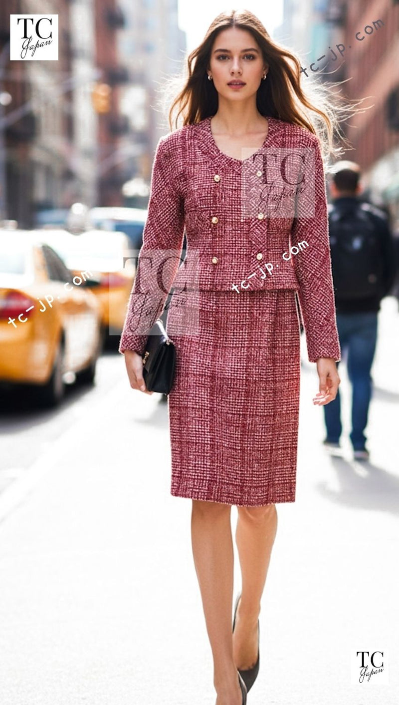 CHANEL 88S Vintage Red Ivory Mademoiselle Buttons Jacket Skirt Suit 36 38 シャネル ヴィンテージ レッド アイボリー マドモアゼル ボタン ツイード ジャケット スカート スーツ 即発
