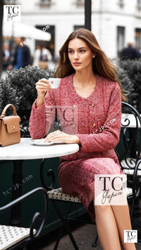CHANEL 88S Vintage Red Ivory Mademoiselle Buttons Jacket Skirt Suit 36 38 シャネル ヴィンテージ レッド アイボリー マドモアゼル ボタン ツイード ジャケット スカート スーツ 即発