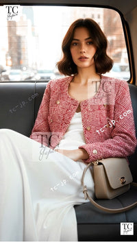 CHANEL 88S Vintage Red Ivory Mademoiselle Buttons Jacket Skirt Suit 36 38 シャネル ヴィンテージ レッド アイボリー マドモアゼル ボタン ツイード ジャケット スカート スーツ 即発