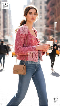 CHANEL 88S Vintage Red Ivory Mademoiselle Buttons Jacket Skirt Suit 36 38 シャネル ヴィンテージ レッド アイボリー マドモアゼル ボタン ツイード ジャケット スカート スーツ 即発