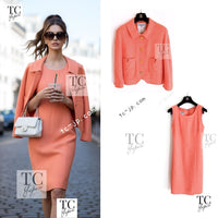 CHANEL 91C Vintage Apricot Gold Button Cotton Jacket Dress Setup 34 36 38 シャネル ヴィンテージ アプリコット CC ゴールド ボタン コットン ジャケット ワンピース セットアップ 即発