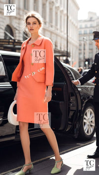 CHANEL 91C Vintage Apricot Gold Button Cotton Jacket Dress Setup 34 36 38 シャネル ヴィンテージ アプリコット CC ゴールド ボタン コットン ジャケット ワンピース セットアップ 即発