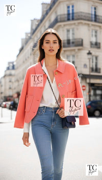 CHANEL 91C Vintage Apricot Gold Button Cotton Jacket Dress Setup 34 36 38 シャネル ヴィンテージ アプリコット CC ゴールド ボタン コットン ジャケット ワンピース セットアップ 即発