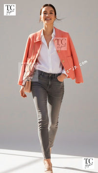 CHANEL 91C Vintage Apricot Gold Button Cotton Jacket Dress Setup 34 36 38 シャネル ヴィンテージ アプリコット CC ゴールド ボタン コットン ジャケット ワンピース セットアップ 即発