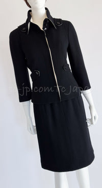 CHANEL 06A Black Wool Tweed Jacket Skirt Suit 38 シャネル ブラック ウール ジャケット スカート スーツ 即発