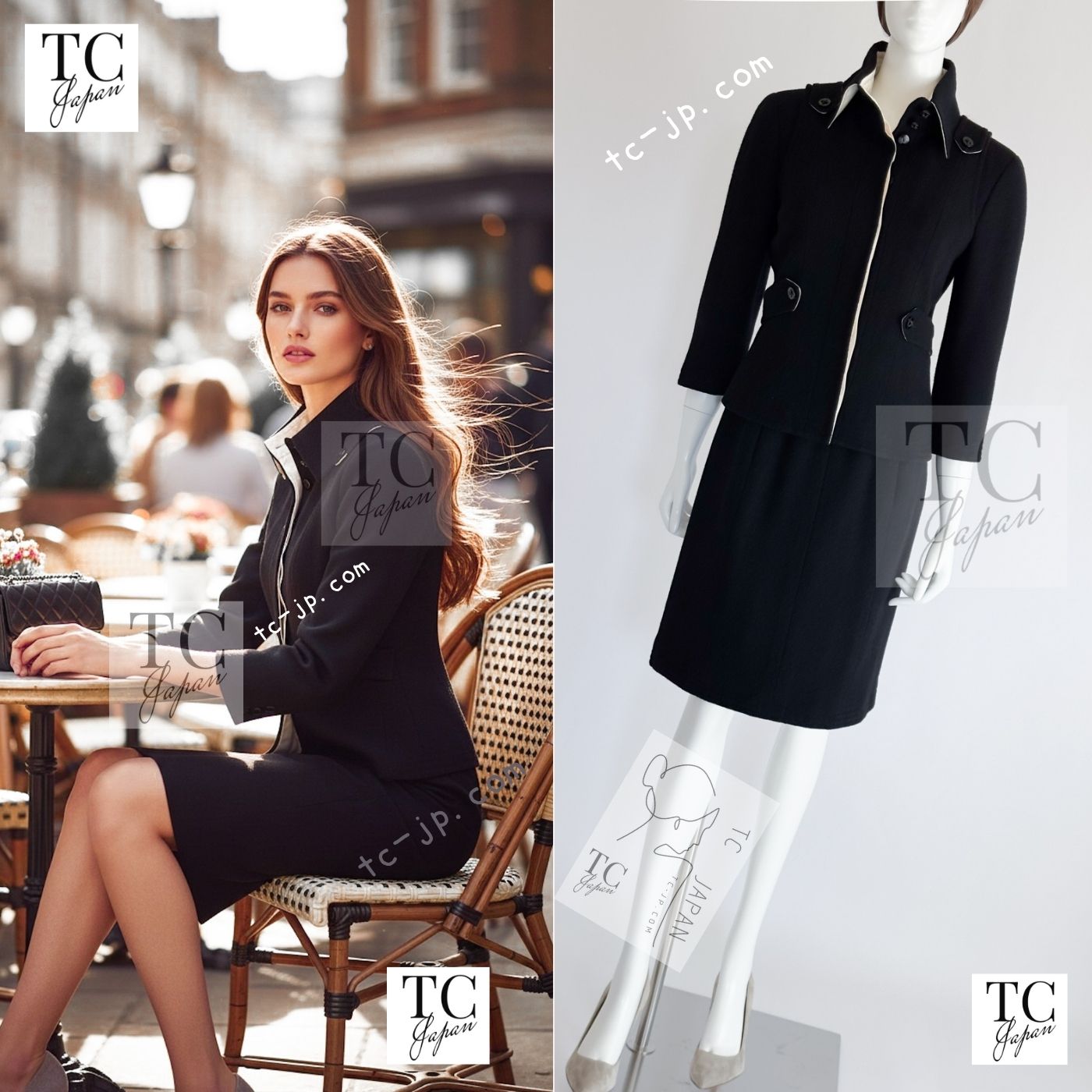 CHANEL 06A Black Wool Tweed Jacket Skirt Suit 38 シャネル ブラック ウール ジャケット スカート スーツ 即発