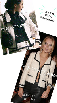 CHANEL 06PF Ivory Black Trim Boucle Tweed Jacket 38 シャネル アイボリー ブラック トリミング ブークレ ツイード ジャケット 即発