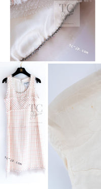 CHANEL 04C White Candy Mix Frill Trimmed Tweed Jacket Dress 36 38 シャネル ホワイト キャンディー ミックス フリル トリム ツイード ジャケット ワンピース スーツ セットアップ 即発