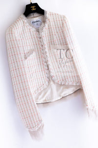 CHANEL 04C White Candy Mix Frill Trimmed Tweed Jacket Dress 36 38 シャネル ホワイト キャンディー ミックス フリル トリム ツイード ジャケット ワンピース スーツ セットアップ 即発