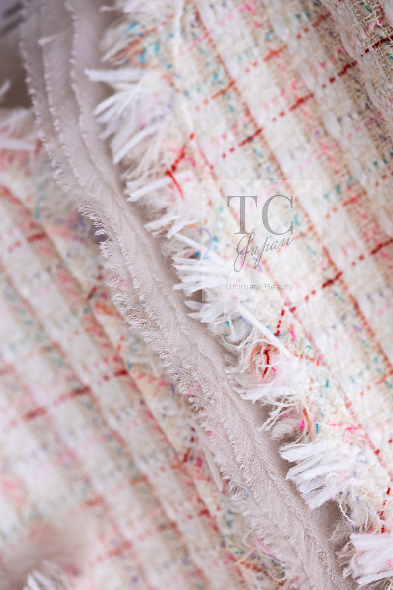 CHANEL 04C White Candy Mix Frill Trimmed Tweed Jacket Dress 36 38 シャネル ホワイト キャンディー ミックス フリル トリム ツイード ジャケット ワンピース スーツ セットアップ 即発