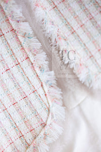 CHANEL 04C White Candy Mix Frill Trimmed Tweed Jacket Dress 36 38 シャネル ホワイト キャンディー ミックス フリル トリム ツイード ジャケット ワンピース スーツ セットアップ 即発