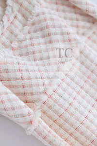 CHANEL 04C White Candy Mix Frill Trimmed Tweed Jacket Dress 36 38 シャネル ホワイト キャンディー ミックス フリル トリム ツイード ジャケット ワンピース スーツ セットアップ 即発