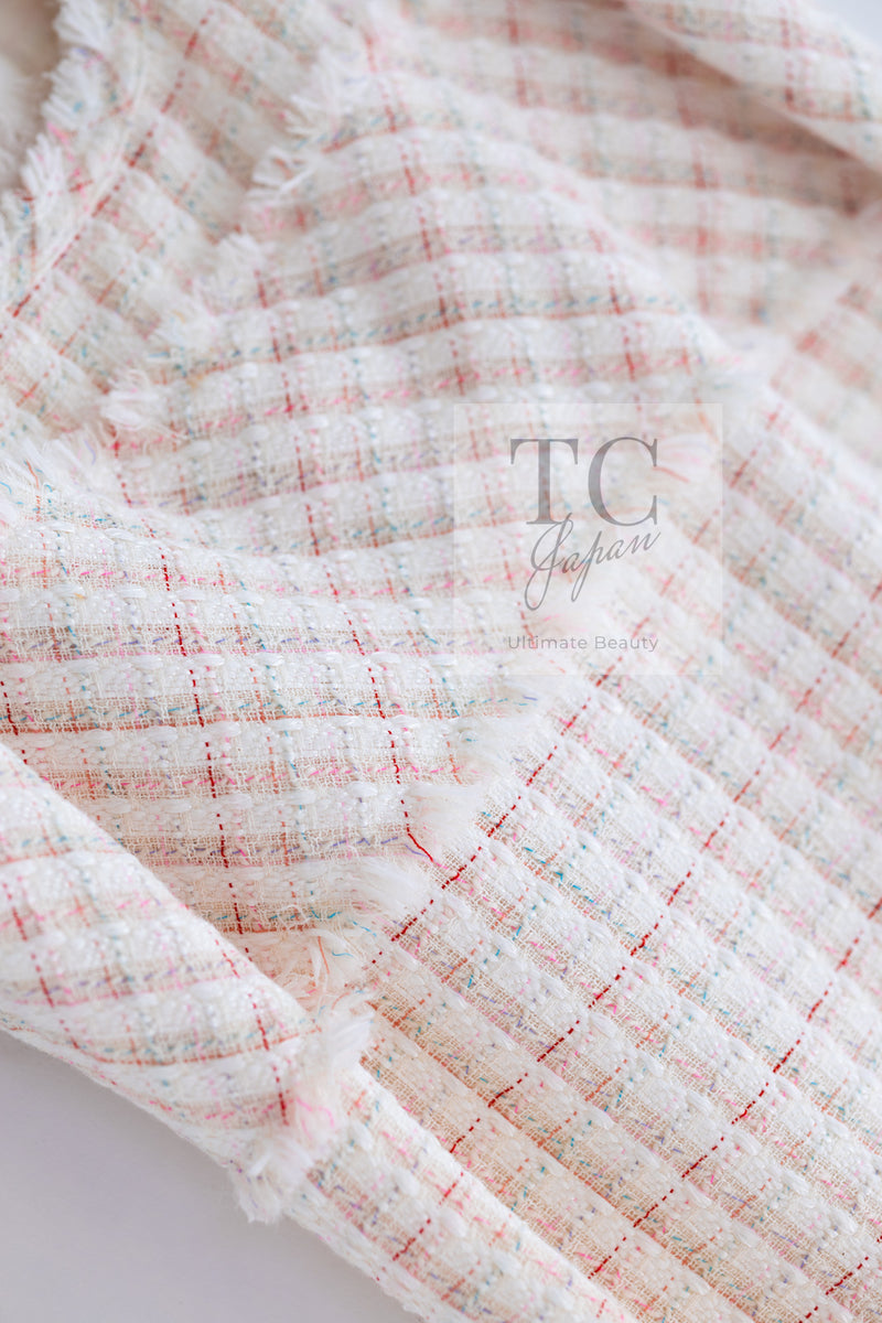 CHANEL 04C White Candy Mix Frill Trimmed Tweed Jacket Dress 36 38 シャネル ホワイト キャンディー ミックス フリル トリム ツイード ジャケット ワンピース スーツ セットアップ 即発