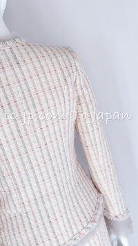 CHANEL 04C White Candy Mix Frill Trimmed Tweed Jacket Dress 36 38 シャネル ホワイト キャンディー ミックス フリル トリム ツイード ジャケット ワンピース スーツ セットアップ 即発