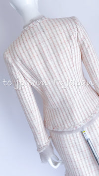 CHANEL 04C White Candy Mix Frill Trimmed Tweed Jacket Dress 36 38 シャネル ホワイト キャンディー ミックス フリル トリム ツイード ジャケット ワンピース スーツ セットアップ 即発