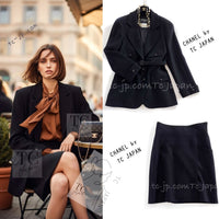 CHANEL 07A Black Wool Jacket Skirt Suit with Belt 44 46 シャネル ブラック ウール 100% ジャケット スカート スーツ ベルト付き 即発