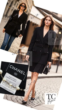 CHANEL 07A Black Wool Jacket Skirt Suit with Belt 44 46 シャネル ブラック ウール 100% ジャケット スカート スーツ ベルト付き 即発