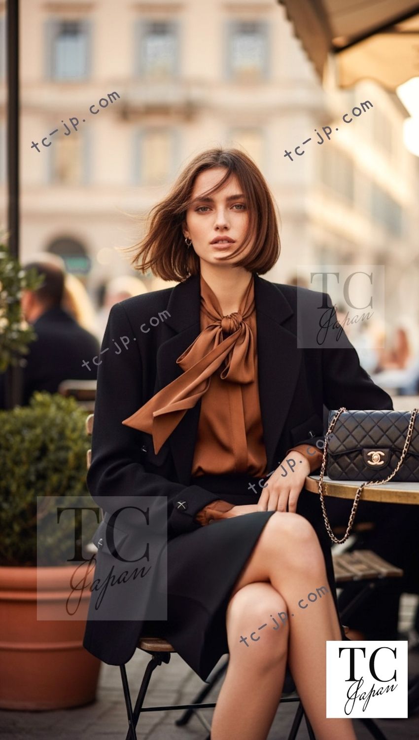 CHANEL 07A black dark choco brown wool jacket skirt suit with belt 1