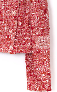 CHANEL 01A Vintage Red Wool Cropped Tweed Jacket Skirt Suit 42 17