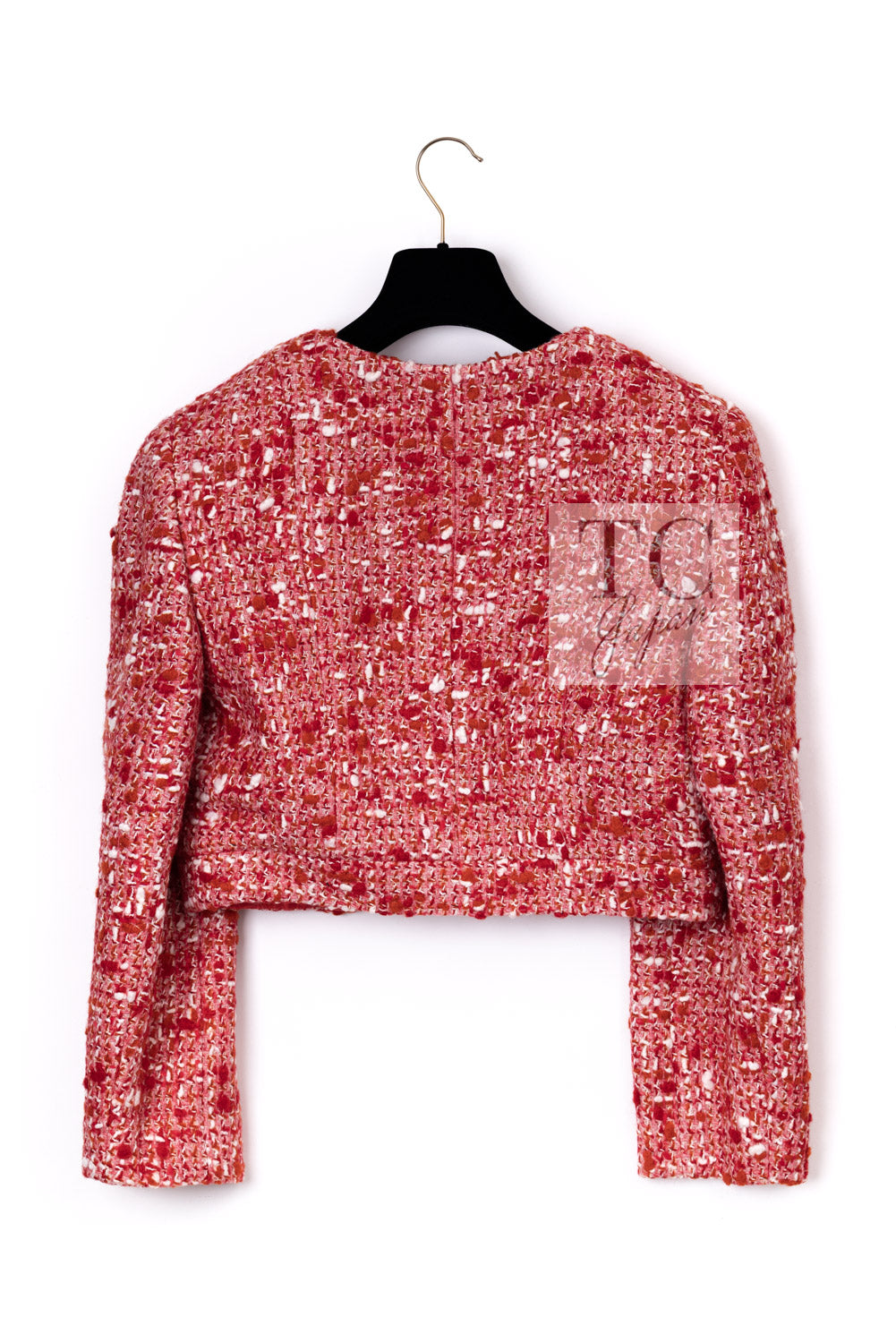 CHANEL 01A Vintage Red Wool Cropped Tweed Jacket Skirt Suit 42 3
