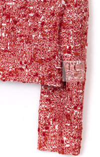 CHANEL 01A Vintage Red Wool Cropped Tweed Jacket Skirt Suit 42 18