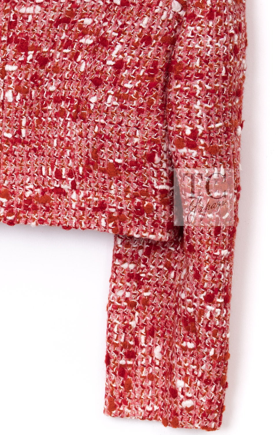 CHANEL 01A Vintage Red Wool Cropped Tweed Jacket Skirt Suit 42 18