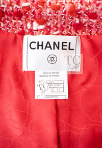 CHANEL 01A Vintage Red Wool Cropped Tweed Jacket Skirt Suit 42 8