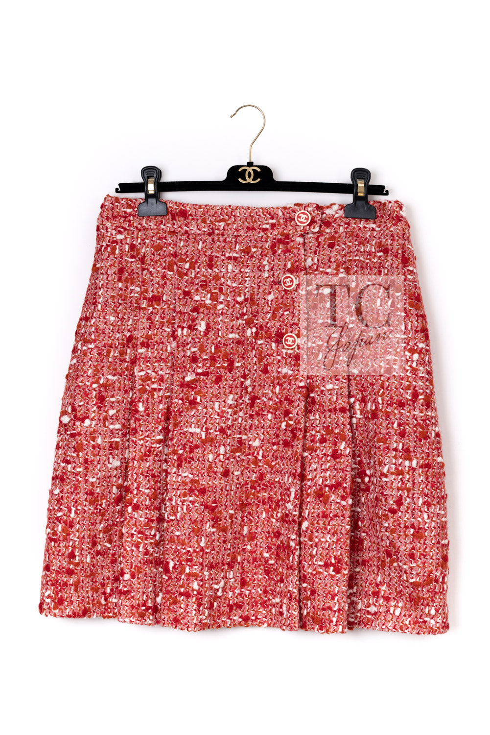 CHANEL 01A Vintage Red Wool Cropped Tweed Jacket Skirt Suit 42 9