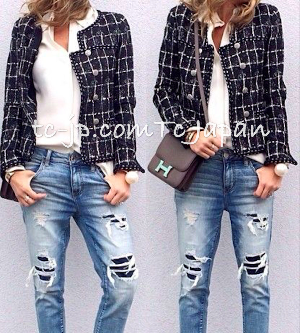 CHANEL 14S Pink White Cotton Collarless Double Jacket 34 シャネル ピンク ホワイト コットン ノーカラー ダブル ジャケット 即発 - TC JAPAN