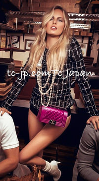 CHANEL 14S Pink White Cotton Collarless Double Jacket 34 シャネル ピンク ホワイト コットン ノーカラー ダブル ジャケット 即発 - TC JAPAN