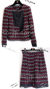 CHANEL 15S Black Red Multi Tweed Jacket Skirt Suit 34 36 シャネル ブラック レッド レース ツイード ジャケット スカート スーツ 即発