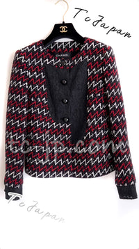 CHANEL 15S Black Red Multi Tweed Jacket Skirt Suit 34 36 シャネル ブラック レッド レース ツイード ジャケット スカート スーツ 即発