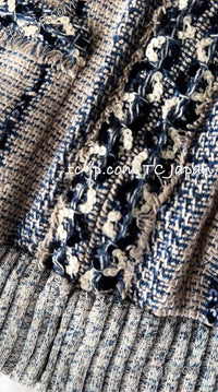 CHANEL 01S Beige Navy Linen Tweed Sequin trim Vest Tops 38 シャネル ベージュ ネイビー リネン ツイード スパンコール トリム ベスト ジレ トップス 即発