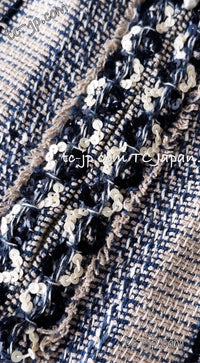CHANEL 01S Beige Navy Linen Tweed Sequin trim Vest Tops 38 シャネル ベージュ ネイビー リネン ツイード スパンコール トリム ベスト ジレ トップス 即発
