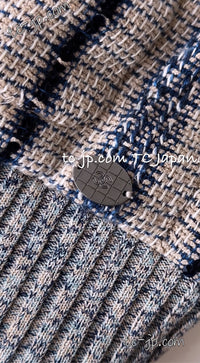 CHANEL 01S Beige Navy Linen Tweed Sequin trim Vest Tops 38 シャネル ベージュ ネイビー リネン ツイード スパンコール トリム ベスト ジレ トップス 即発