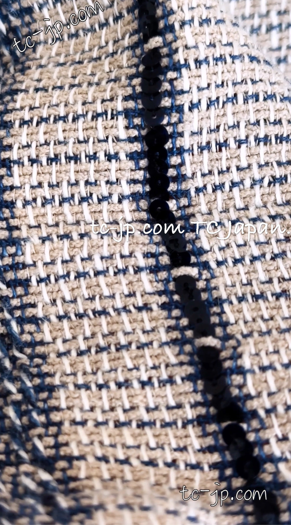 CHANEL 01S Beige Navy Linen Tweed Sequin trim Vest Tops 38 シャネル ベージュ ネイビー リネン ツイード スパンコール トリム ベスト ジレ トップス 即発